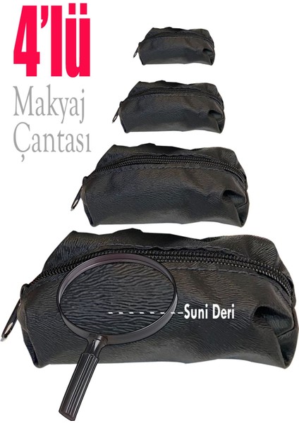 Suni Deri 4'lü Makyaj Çantası Seti