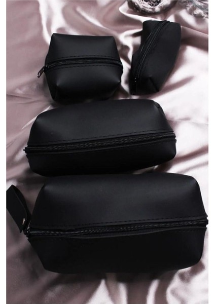 4 Lü Matruşka Vinlex Kumaş Su Itici Makyaj Çantası Seyahat Seti