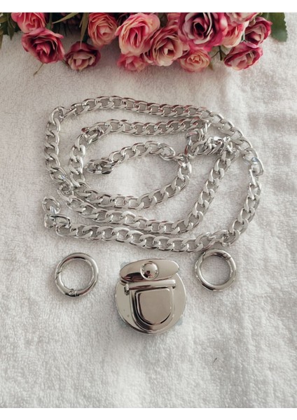 Çanta Zinciri Seti Nikel Gümüş Kaplama (Zincir+Yaylı Halka+Kilit)