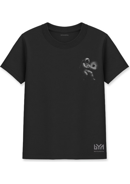Karadelik Tutan Astronot Minimal Siyah Basic Tişört