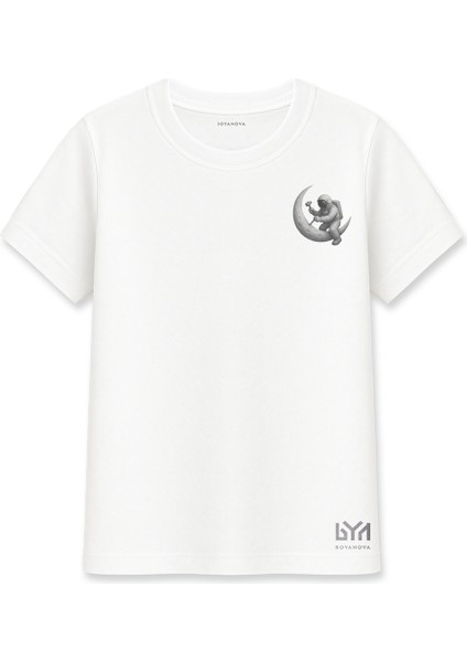 Ay Üzerinde Oturan Astronot Baskılı Beyaz Basic Tişört