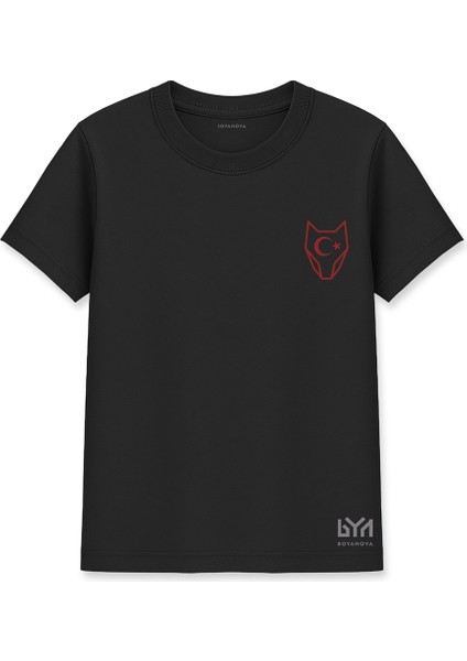 Hilalli Bozkurt Maskesi Minimal Siyah Basic Tişört