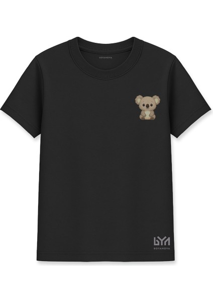 Koala Figürlü Siyah Basic Tişört