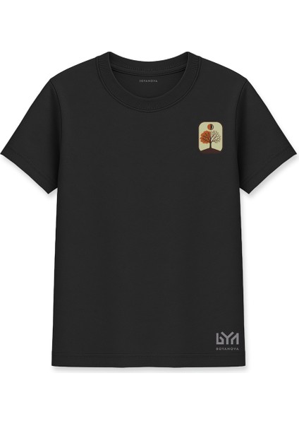 Mevsim Ağacı Tasarımlı Siyah Basic Tişört