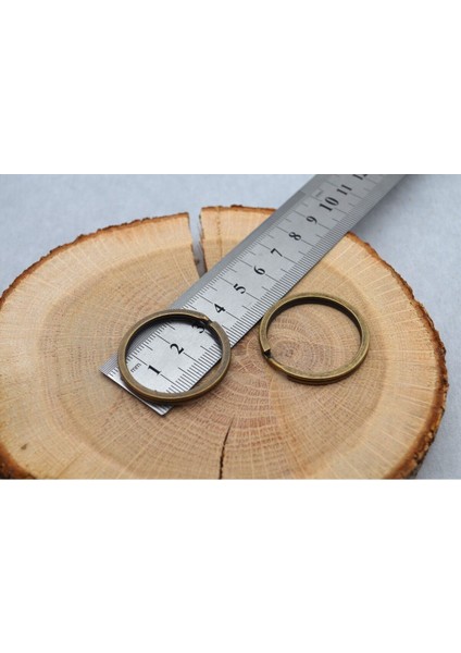 10 Adet - 32 mm Ezme Anahtarlık Halkası, Halka Anahtarlık, Anahtarlık Aparatı, Antik Sarı Anahtarlık