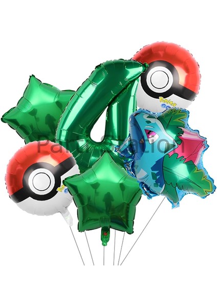 Pokemon Bulbasaur Konsept 4 Yaş Balon Set Pokemon Bulbasaur Yıldız Balon Doğum Günü Folyo Balon Set