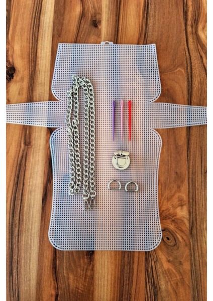 Solmaz ve Paslanmaz Aksesuarlı Büyük Boy Kanvas Çanta Set