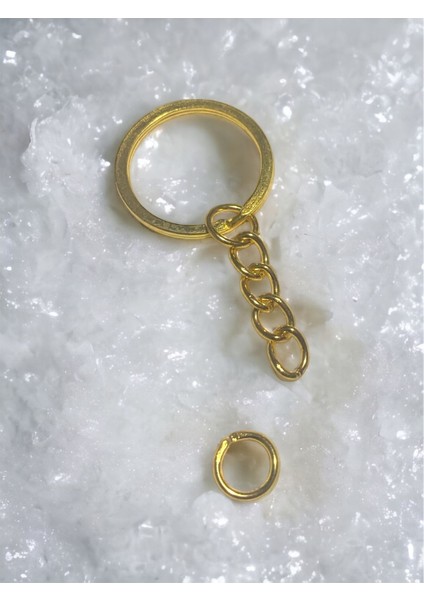 25 Adet Ezme C Aparatlı Gold Zincirli Anahtarlık Halkası Makrome Amugurimi 2.5cmçap