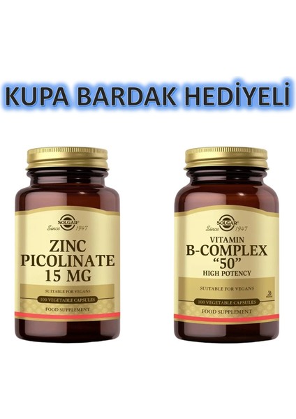 Zinc Picolinate 15 mg 100 Kapsül+Solgar Vitamin B Complex 50 mg 100 Kapsül