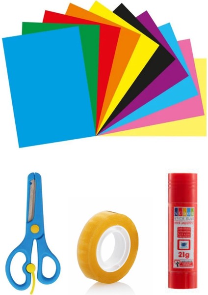 25X35 cm Fon Kartonu Yapıştırma Seti Makas Erkek Rengi Bant+Yapıştırıcı