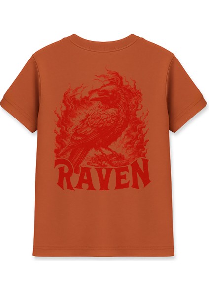 Kırmızı Kuzgun Raven Baskılı Kiremit Basic Tişört