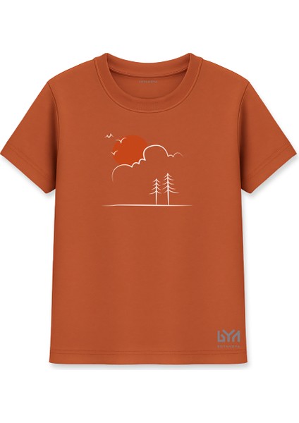 Ağaç Silüetleri Illüstrasyonlu Kiremit Basic Tişört