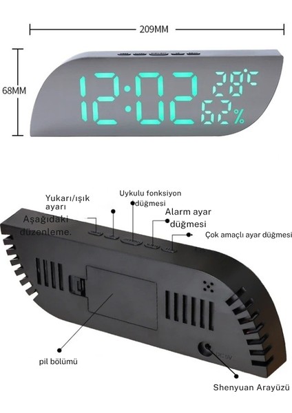USB ve 3 Pille Çalışabilen Ayna Ekranlı Dijital Masa Saati | Alarm, Termometre, Nem Ölçer, Otomatik Parlaklık Ayarı | Şık Modern Tasarım, Beyaz Işık fırsatları