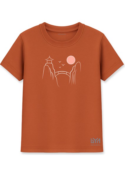 Doğuda Gün Doğumu Illüstrasyonlu Kiremit Basic Tişört