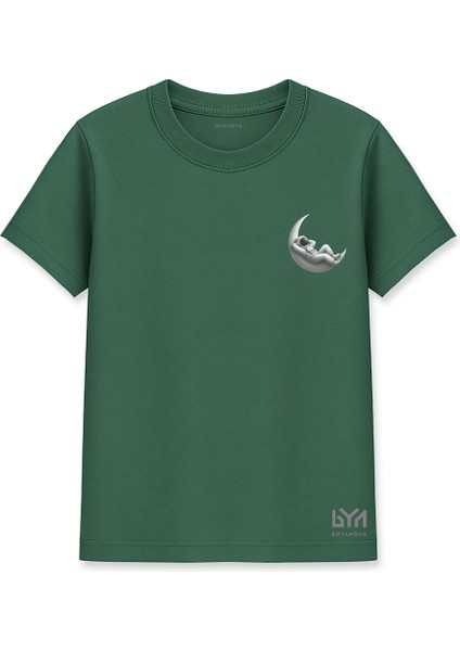 Hilal Üzerinde Uyuyan Astronot Yeşil Basic Tişört