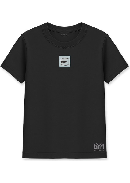 Gözlüklü Buz Küpü Illüstrasyonlu Siyah Basic Tişört