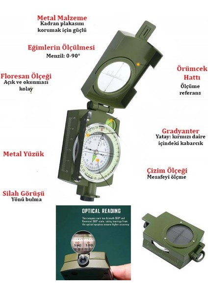 Bez Kılıflı Gece Parlayan Fosforlu Skalalı Fonksiyonlu Katlanır Metal Askeri Vb. Pusula fiyatları