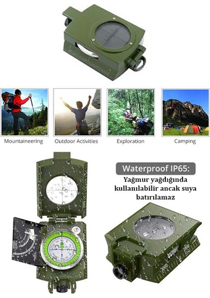 Bez Kılıflı Gece Parlayan Fosforlu Skalalı Fonksiyonlu Katlanır Metal Askeri Vb. Pusula modelleri