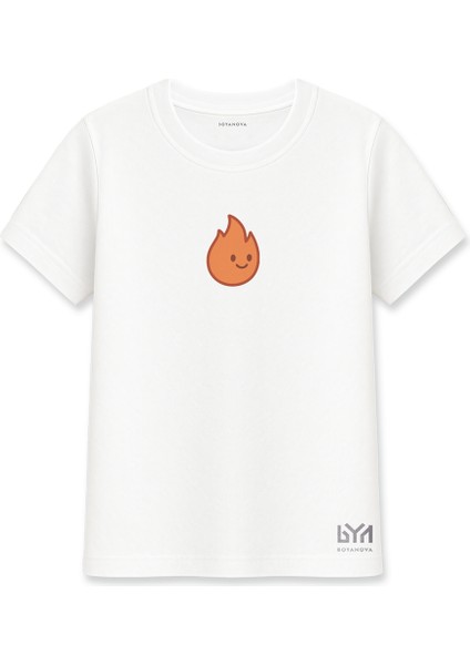 Gülümseyen Alev Damlası Karakterli Beyaz Basic Tişört