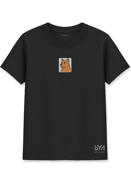 Sevimli Shiba Köpek Figürlü Siyah Basic Tişört