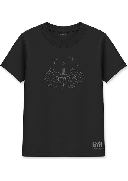 Astral Seyahat Çizimli Siyah Basic Tişört