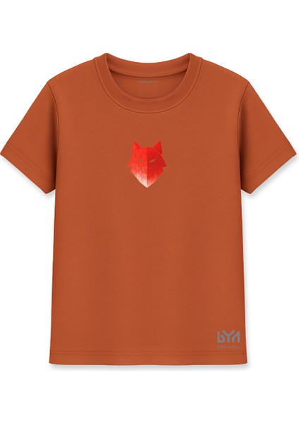 Geometrik Kırmızı Bozkurt Kafası Kiremit Basic Tişört