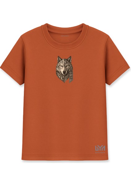 Etnik Desenli Bozkurt Portre Kiremit Basic Tişört