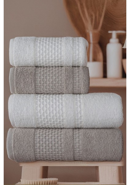 Kahverengi 4'lü Pamuklu Banyo Havlu Takımı, Şık ve Yumuşak Dokunuş.