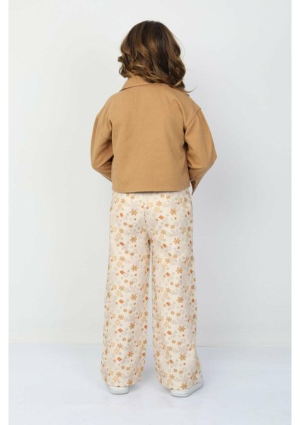 Çiçek Desen Denim Pantolon Sütlü Kahve - 3-4 Yaş fiyatları