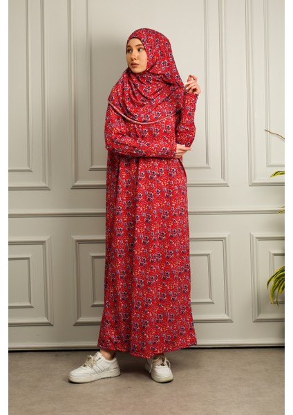 Tek Parça Başörtülü Desenli Kadın Namaz Elbisesi modelleri