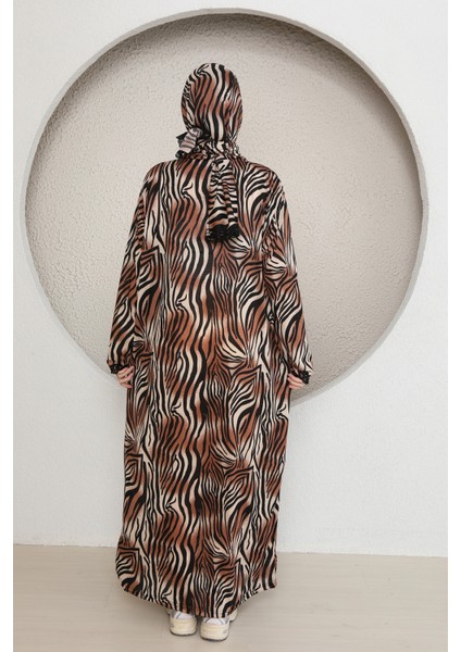 Yarım Fermuarlı Şık Desenli Başörtülü Kadın Namaz Elbisesi Renkli modelleri