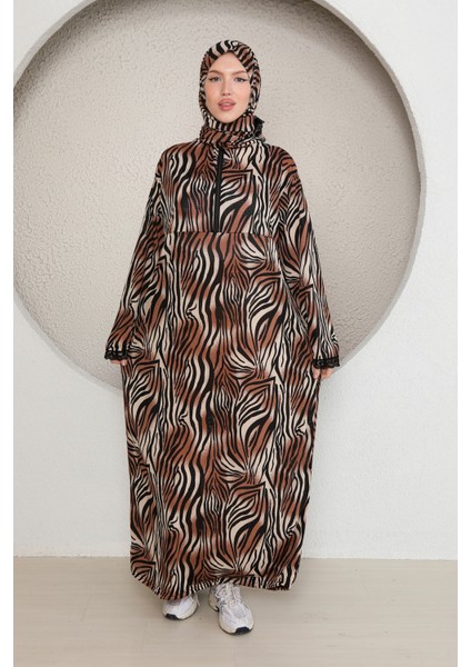 Yarım Fermuarlı Şık Desenli Başörtülü Kadın Namaz Elbisesi Renkli fırsatları