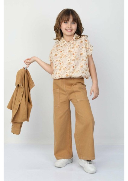 Çiçek Desen Müslin Gömlek Sütlü Kahve - 9-10 Yaş fiyatları