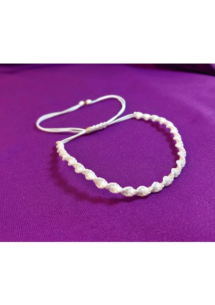 Beyaz Spiral Makrome Örgü İp Bileklik, Suya Dayanıklı Makrome Bileklik, Asansörlü Ayarlanabilir El Yapımı Unisex Bileklik, Makrome Bileklik, Örgü Bileklik, İp Bileklik, Hediye Takı