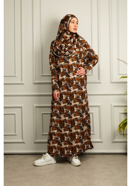 Tek Parça Başörtülü Desenli Kadın Namaz Elbisesi fırsatları