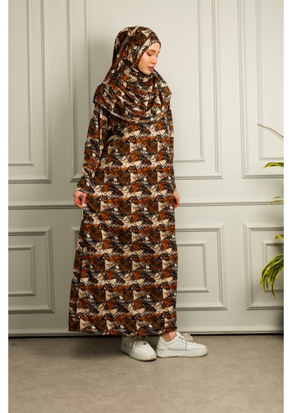 Tek Parça Başörtülü Desenli Kadın Namaz Elbisesi indirimleri
