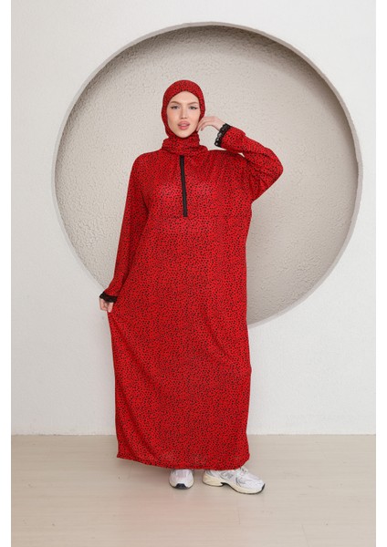 Yarım Fermuarlı Şık Desenli Başörtülü Kadın Namaz Elbisesi Renkli fiyatları