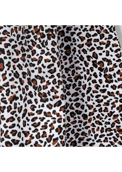 Kelebek Taş Baskı Leopar Elbise 2'li Takım Beyaz - 7 Yaş modelleri