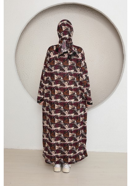 Yarım Fermuarlı Şık Desenli Başörtülü Kadın Namaz Elbisesi Renkli fiyatları