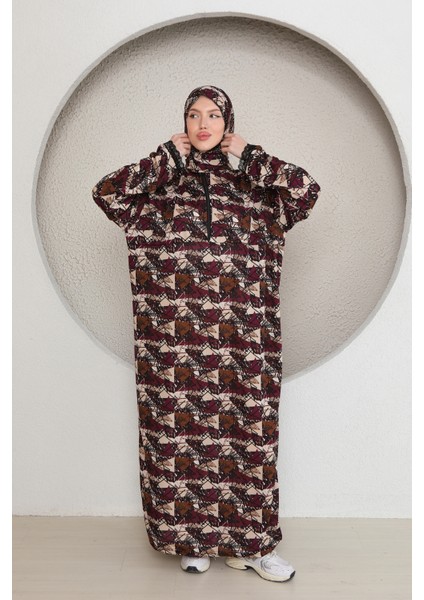 Yarım Fermuarlı Şık Desenli Başörtülü Kadın Namaz Elbisesi Renkli modelleri