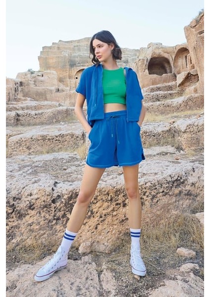 Monamise Kapüşonlu 3'lü Crop Alt Üst Takım