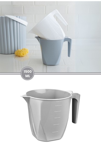 1,5 Litre Gri Plastik Maşrapa, Pratik ve Dayanıklı Su Kabı