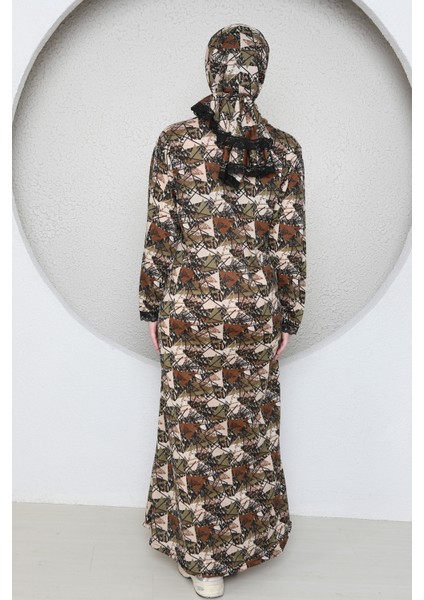 Tam Boy Fermualı Başörtülü Kadın Şık Namaz Elbisesi