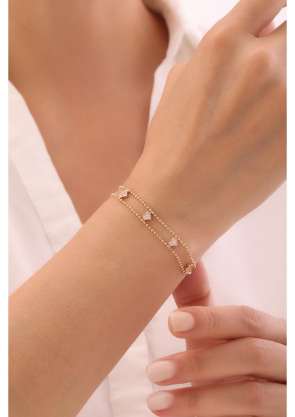 14 Ayar Taşlı Kalp Bileklik