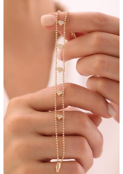 14 Ayar Taşlı Kalp Bileklik modelleri