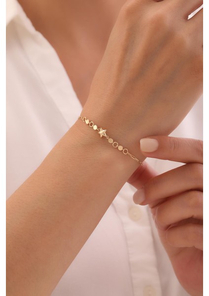 14 Ayar Ataç Zincirli Yıldız Bileklik