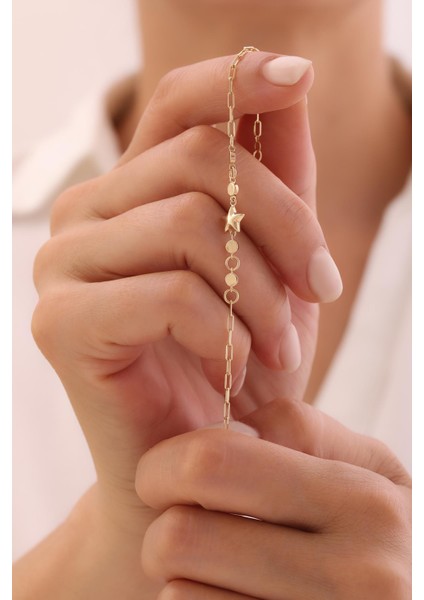 14 Ayar Ataç Zincirli Yıldız Bileklik modelleri