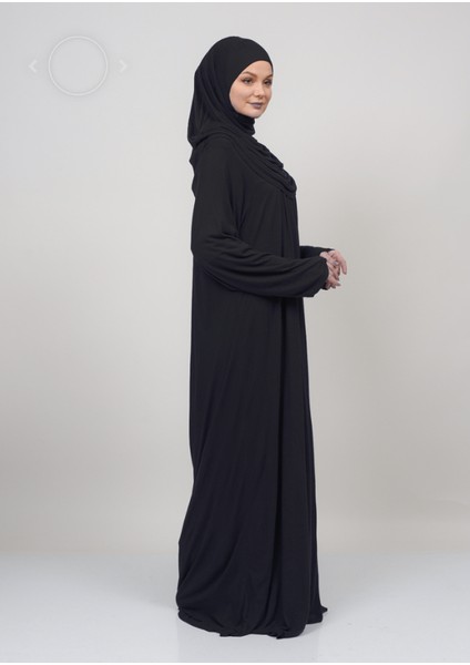 Pamuklu Penye Kumaş Namaz Elbisesi Pratik Başörtülü Boydan Giymeli Siyah Siyah fiyatları