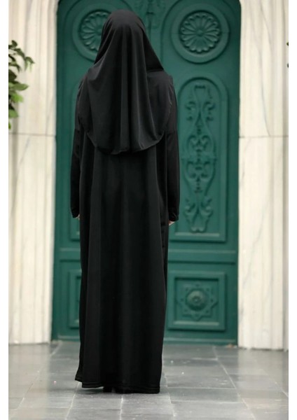 Pamuklu Penye Kumaş Namaz Elbisesi Pratik Başörtülü Boydan Giymeli Siyah Siyah fırsatları