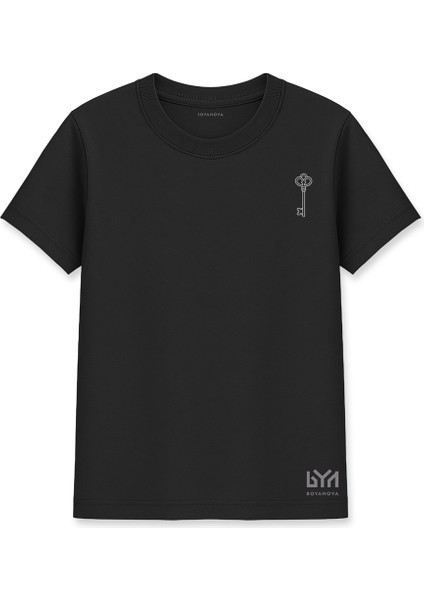 Kalbin Anahtarı Çizimli Siyah Basic Tişört